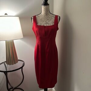 Calvin Klein Red Sheath Midi Dress Square Neck Sleeveless